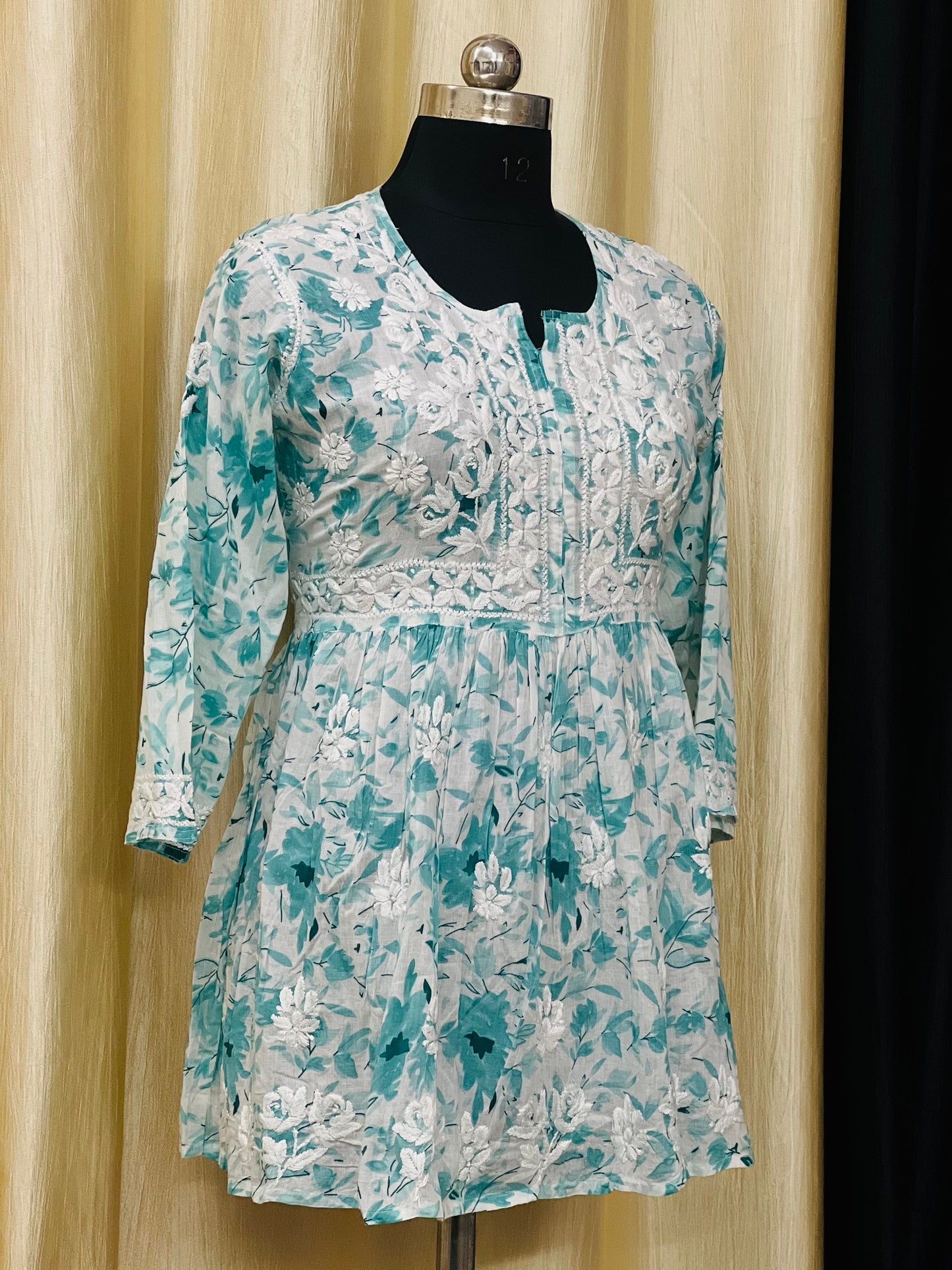chikankari printed Short Gown
