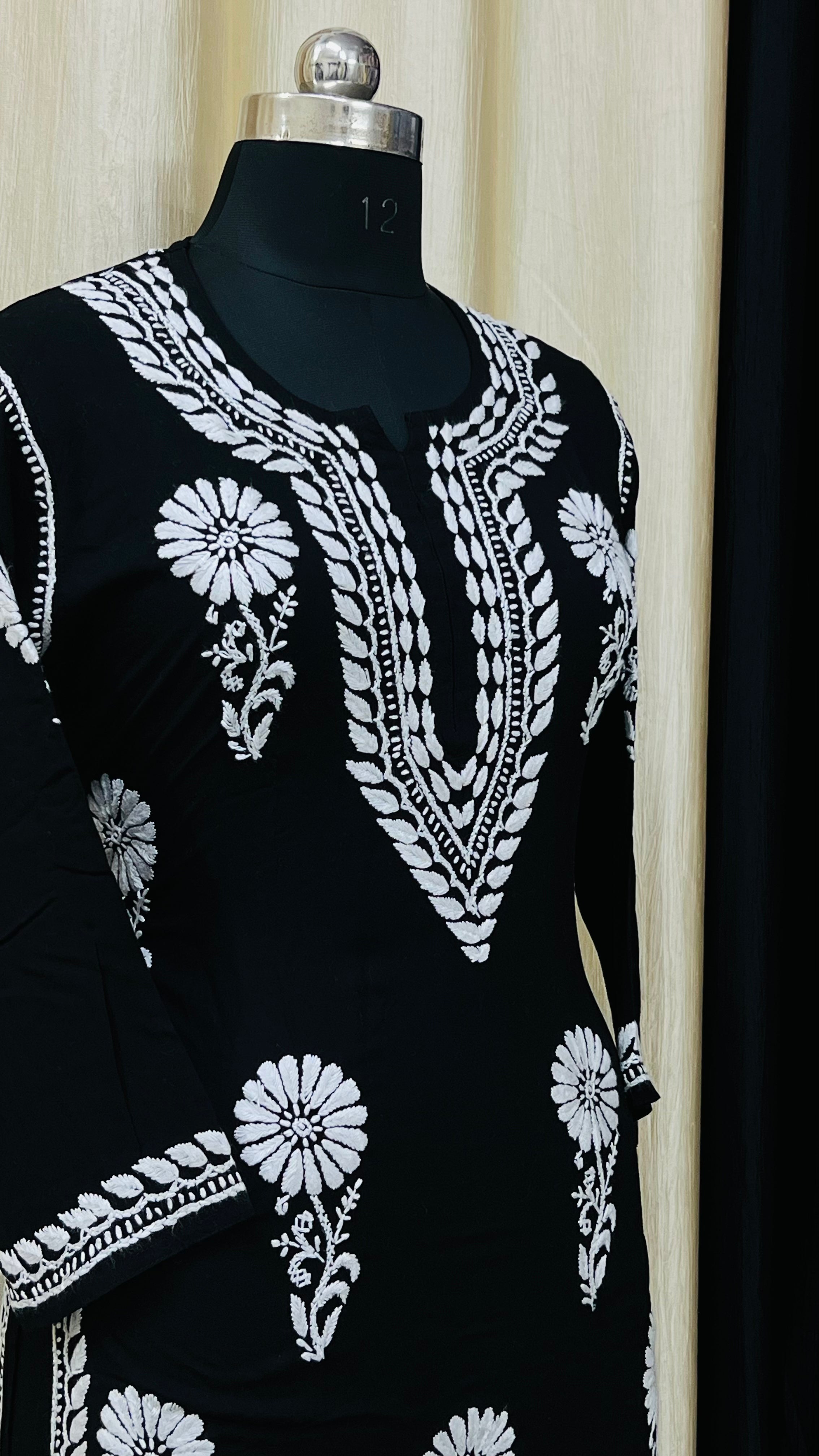 Embroidered Black Women Cotton Kurta,Beautiful Lucknowi Net Dommon Kurti  for Ladies,Chikankari Shirt for Ladies (S) : Amazon.in: Fashion