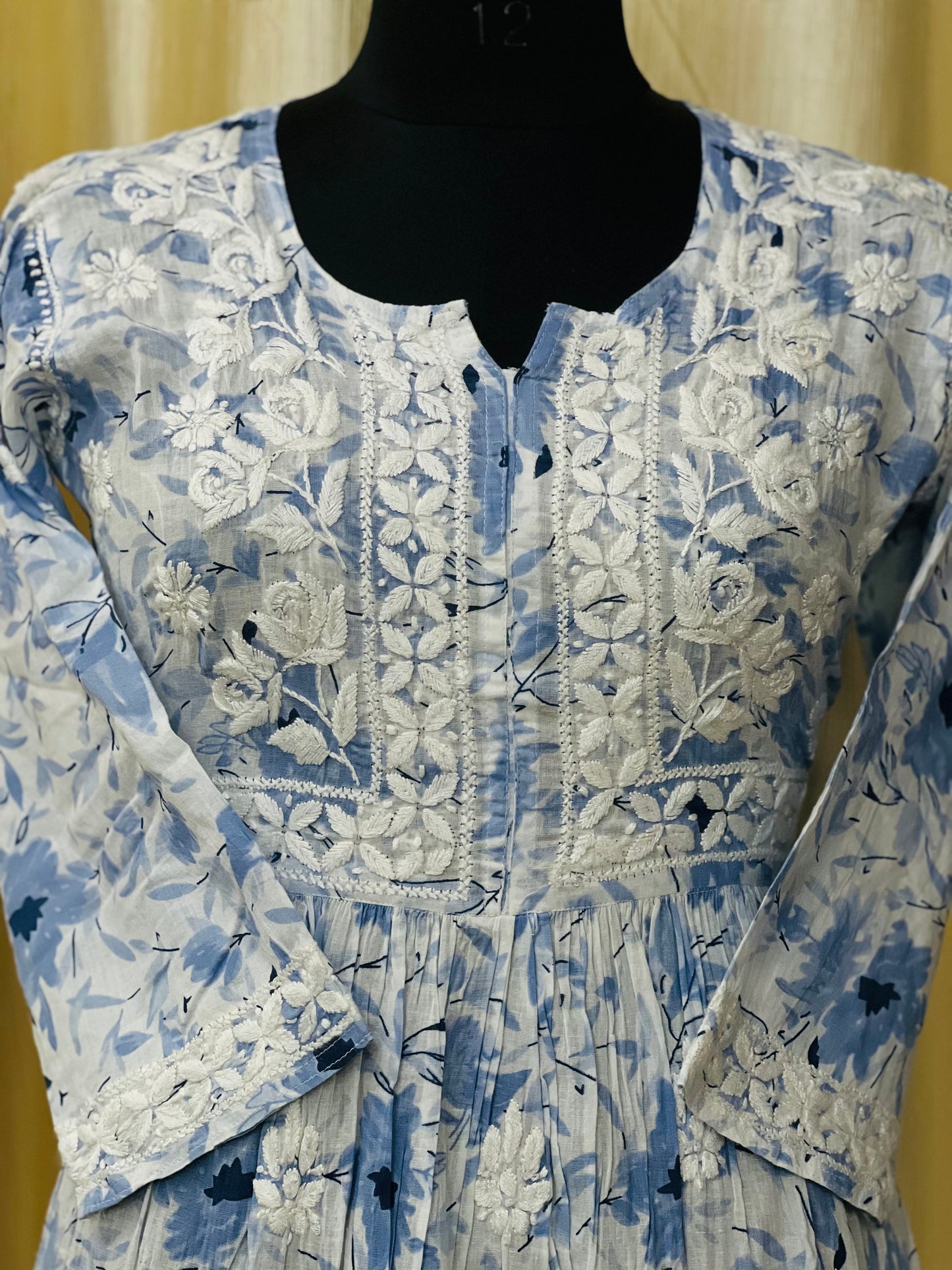 chikankari printed Short Gown